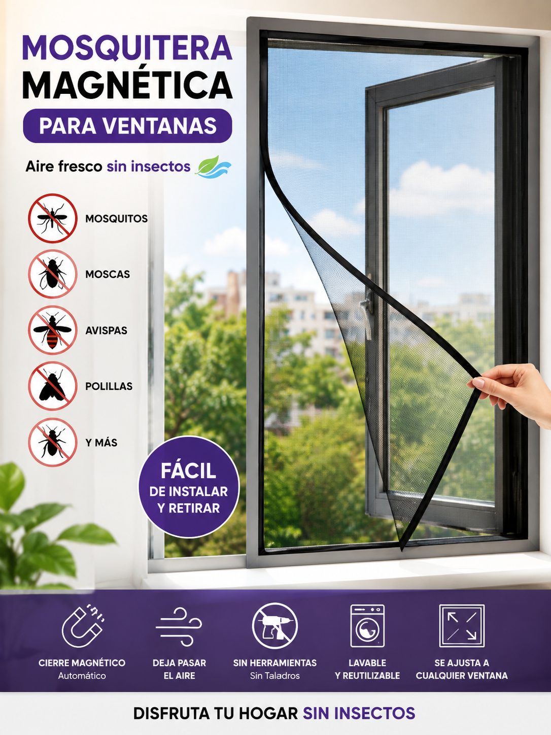 Malla magnetica antimosquitos para ventana